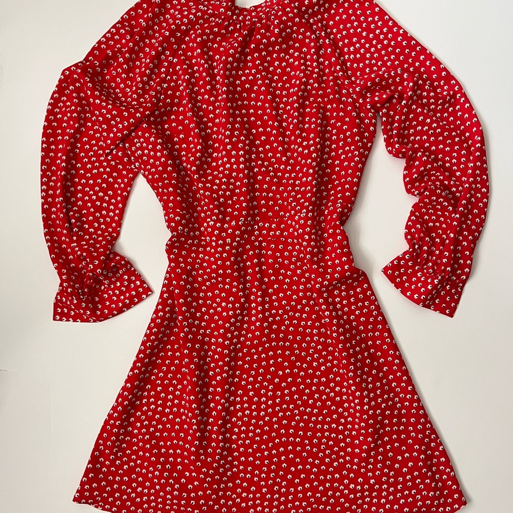 Banana Republic Red and White Long Sleeve Dress